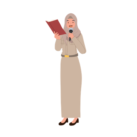 教えたりアナウンスをしたりしているタイのイスラム教徒の女性教師  イラスト
