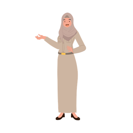 笑顔で歓迎のポーズをとるイスラム教徒の教育者  イラスト