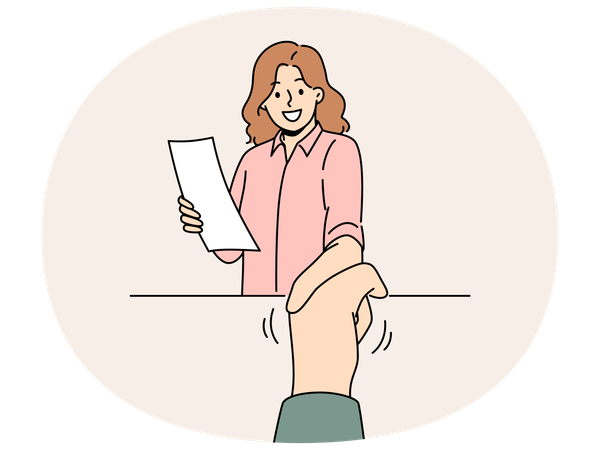 面接で求職者と握手する笑顔の女性  イラスト