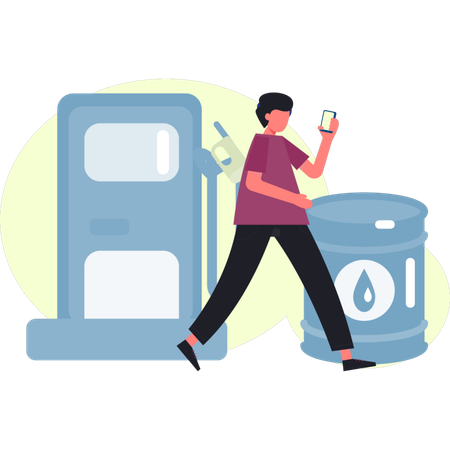 少年は携帯電話を使用している  イラスト