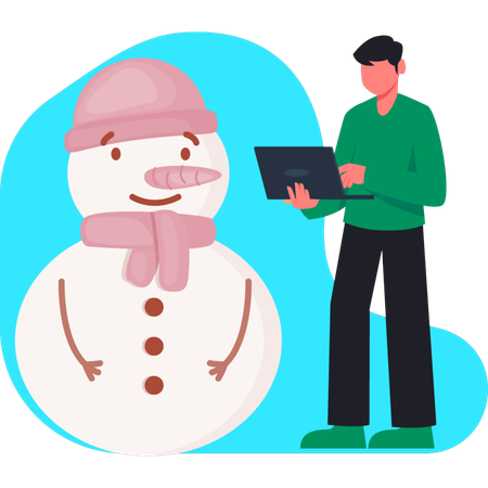 雪だるまを持ったビジネスマン  イラスト