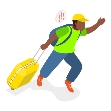 旅行に急ぐ男性  イラスト