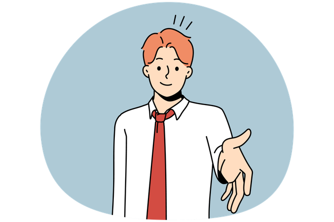 笑顔の若いビジネスマンがビジネスクライアントとの握手のために手を伸ばす  イラスト