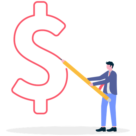 ドル硬貨を描くビジネスマン  イラスト
