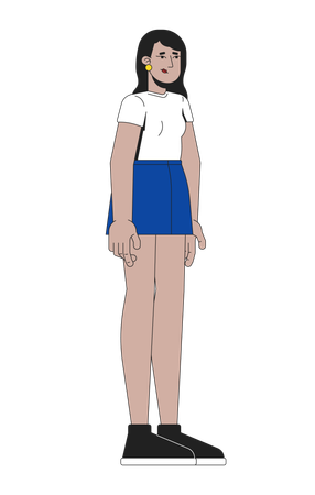 カジュアルな服装でじっと立っている悲しそうな若いインド人女性  イラスト
