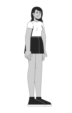 カジュアルな服装でじっと立っている悲しそうな若いインド人女性  イラスト