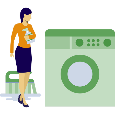 女性が洗濯機を見ている  イラスト