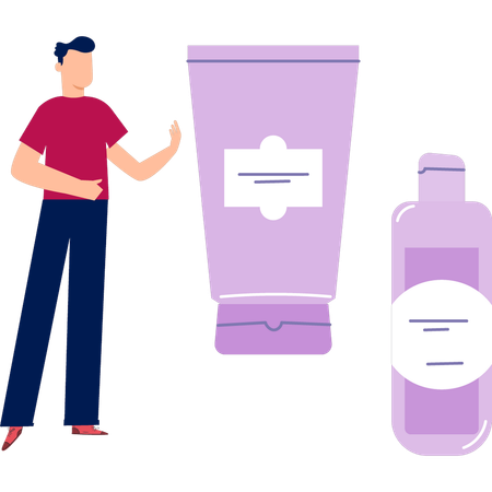 スキンケア製品を説明する男性  イラスト