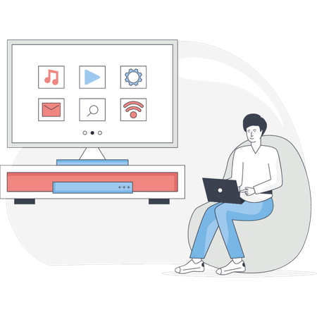 テレビを見ている若い男性  イラスト