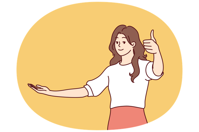 良い選択を認めて親指を立てている楽観的な女性  イラスト