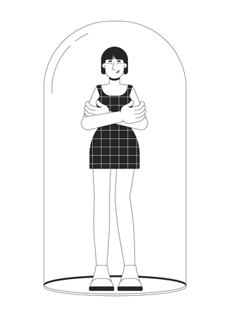 투명한 유리돔 안에 서 있는 미소 짓는 한국 여성  일러스트레이션