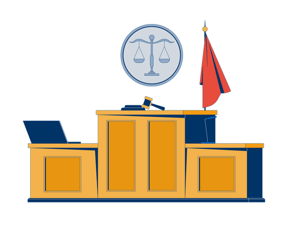 裁判官席のある法廷の内部  イラスト
