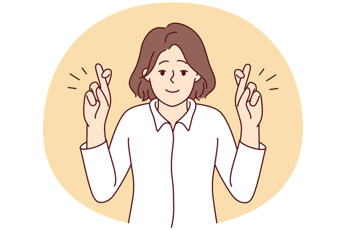 笑顔で指を交差させて願い事をする  イラスト