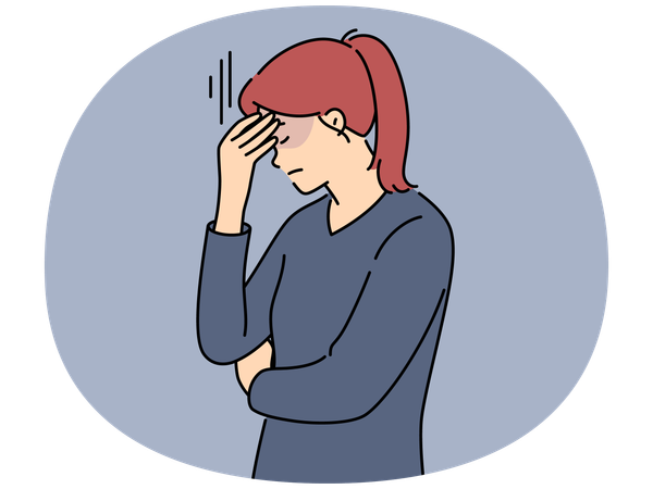 問題を考えてストレスを感じている不幸な若い女性  イラスト