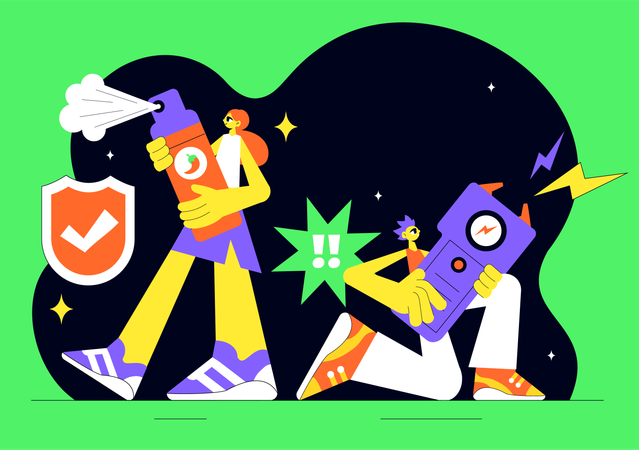 護身用具を持つ人々  イラスト