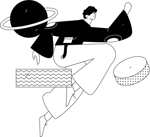 オフィスの仕事のために走っている男性  イラスト