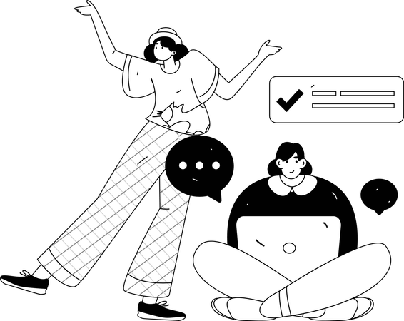 온라인 대화를 하는 소녀들  일러스트레이션