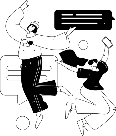 ソーシャルメディアでチャットする女の子たち  イラスト