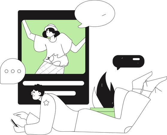 男性がオンラインでメッセージに返信  イラスト