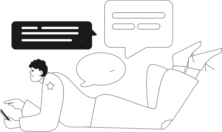 男性がオンラインでメッセージに返信  イラスト