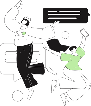 ソーシャルメディアでチャットする女の子たち  イラスト
