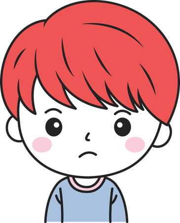 悲しそうな表情をしたかわいい男の子  イラスト