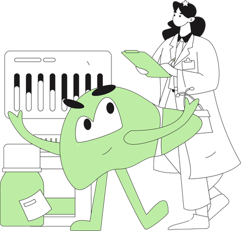 女性医師が肝臓を検査  イラスト
