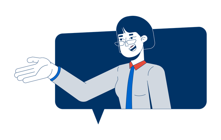 チャットバブルで話すアジア人女性幹部  イラスト