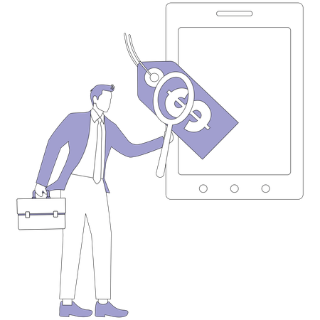가격표를 찾는 사업가  일러스트레이션