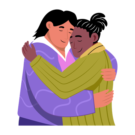 抱き合う友達  イラスト