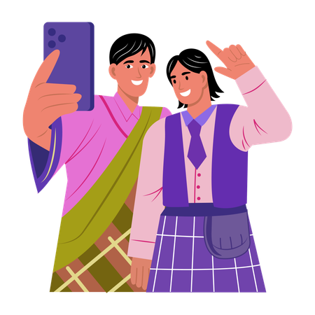 自撮りする友達  イラスト