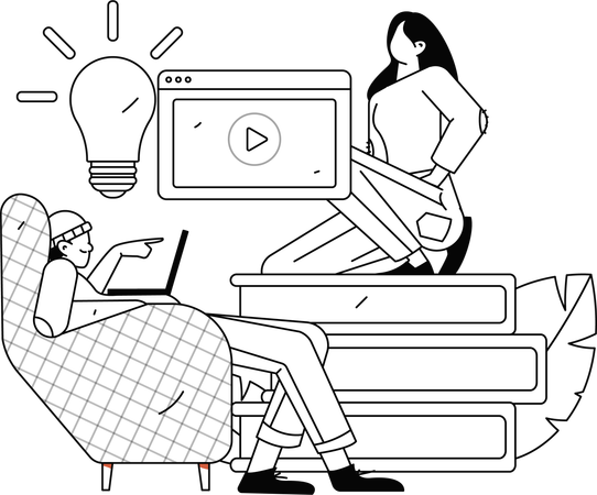 オンラインビデオを視聴する教授  イラスト