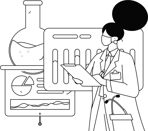 医師が手術後の患者の心拍数を記録する  イラスト