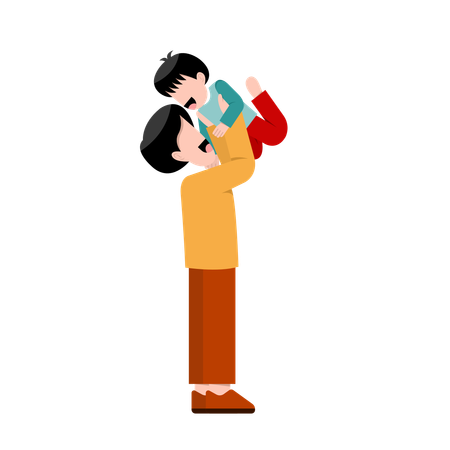 幸せな父親と息子  イラスト