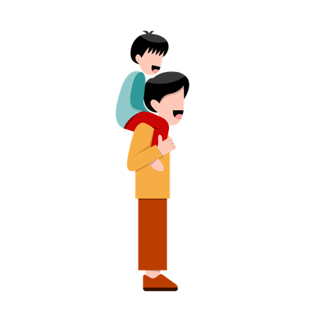 息子と遊ぶ父親  イラスト