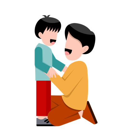 息子と遊ぶ父親  イラスト