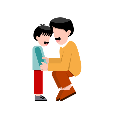 息子と遊ぶ父親  イラスト