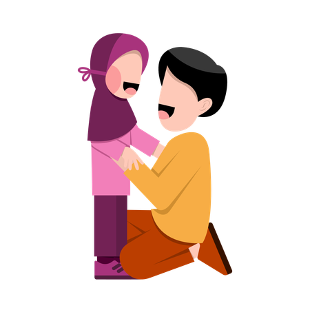 娘と時間を過ごす父親  イラスト