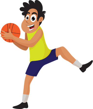 ボールを持った幸せなバスケットボール選手  イラスト
