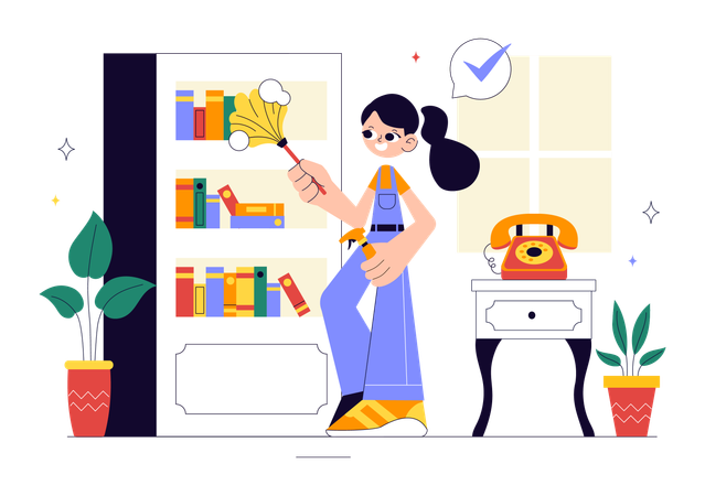 家事清掃サービスを提供する女性メイド  イラスト