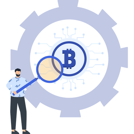 ビットコイン分析を行うビジネスマン  イラスト