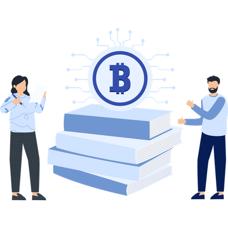 ビットコインの知識を得る人々  イラスト