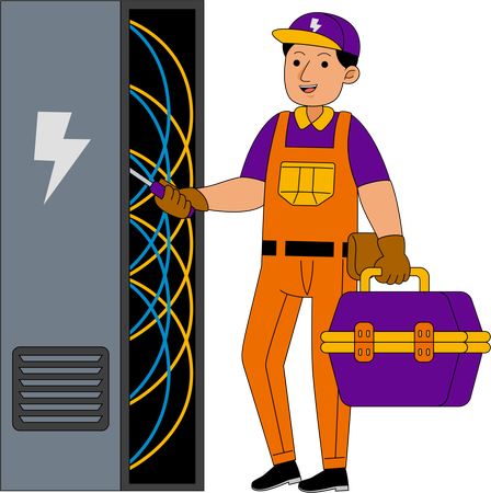電力ケーブルを扱う電気技師  イラスト