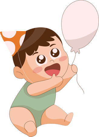 風船で遊ぶ男の子  イラスト