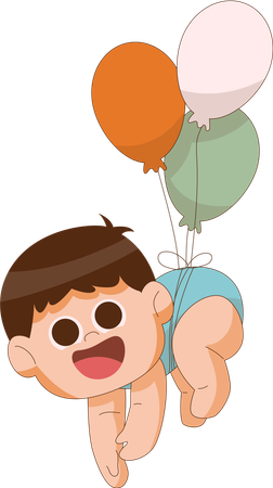 風船を持って飛ぶ男の子  イラスト
