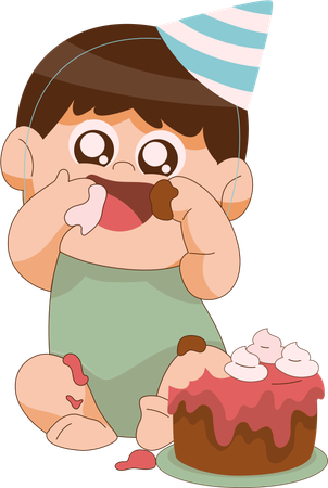 ケーキを食べる男の子  イラスト