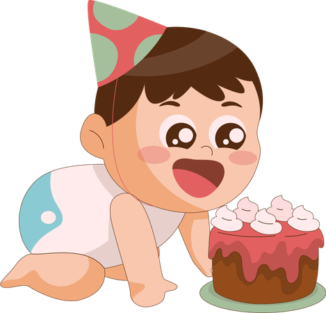 男の子がケーキをもらう  イラスト