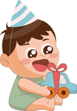 男の子がおもちゃの車をゲット  イラスト