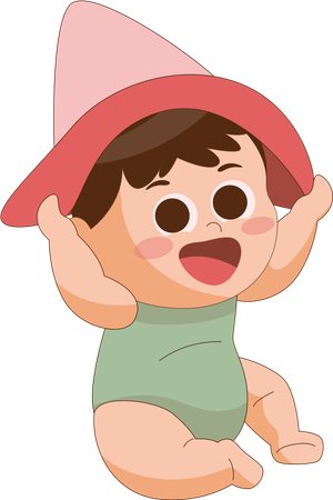 大きな帽子をかぶった男の子  イラスト