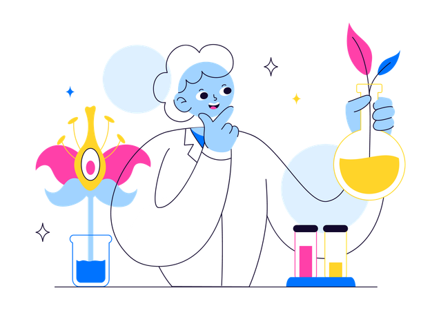 植物の実験をしている少年  イラスト